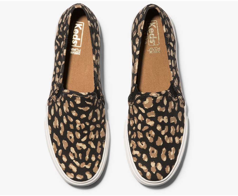 Keds Slip Ons Damen Schwarz/Leopard - Washable Double Decker Animal - HNG-358410